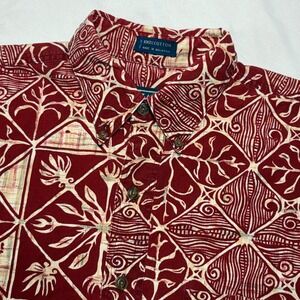 Chaps Ralph Lauren Button Down Shirt Mens M Red Geometric Tribal Print Vintage